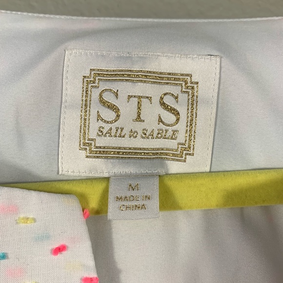 Sail to Sable White Neon Dot Fringe Boho Smock Dress M - Picture 7 of 7